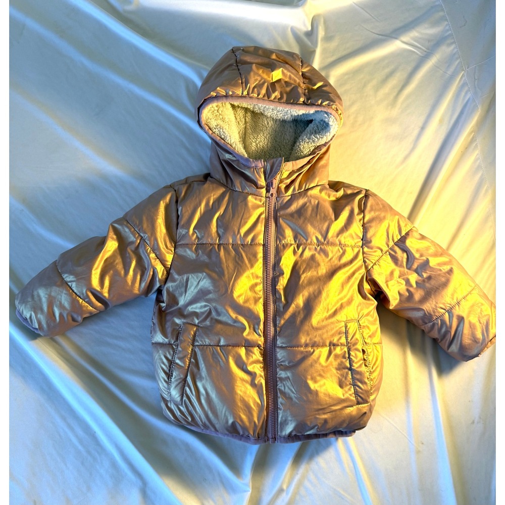 Swiss Tech Toddler Girls Metallic Rose Gold Puffer Jacket Sherpa Lined Size 2T